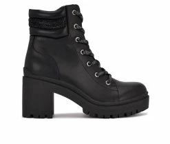 Promo 🧨 Women's Nine West Quona Heeled Combat Booties Black 👍