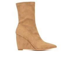 Discount ❤️ Women's New York And Company Odette Wedge Booties Nude 😀