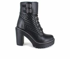 Discount 🌟 Women's XOXO Jackie Heeled Combat Booties Black 🎉
