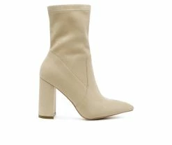 Hot Sale 🎁 Women's London Rag Zahara Block Heel Ankle 🥾 Boots Beige 👍