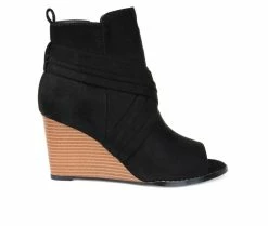 Best Sale ❤️ Women's Journee Collection Sabeena Wedge Peep Toe Booties Black 🎉