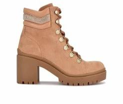 Wholesale ✔️ Women's Nine West Qwork Lace Up Heeled Booties Tan ⭐
