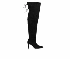 Promo 👍 Women's Fashion To Figure Larissa XWC Over The Knee Heeled 🥾 Boots Black Wide 🔔