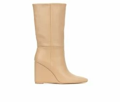 Budget 👏 Women's Torgeis Milan Mid Calf Wedge Booties Beige 😀
