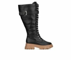 Outlet ⭐ Women's Fashion To Figure Liv XWC Knee High Lace Up 🥾 Boots Black Wide 🔔