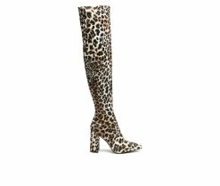 Best reviews of 🥰 Women's London Rag Flittle Over The Knee Heeled 🥾 Boots Leopard Suede ✔️
