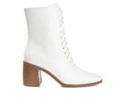 Promo 👍 Women's Journee Collection Covva Heeled Combat Booties Bone 😍