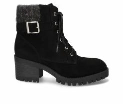 New 👏 Women's Bella Vita Ethel Heeled Combat Booties Black Suede 🥰