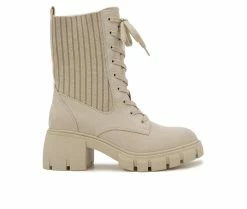 Deals 💯 Women's Esprit Autumn Block Heel Combat Booties Buff 🤩