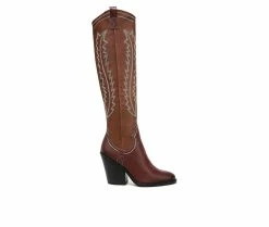 New 🔥 Women's Franco Sarto Glenice Knee High Heeled Western 🥾 Boots Brown 👍