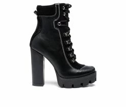 Flash Sale 😍 Women's London Rag Yeti Lace Up Heeled Moto Booties Black 🎉