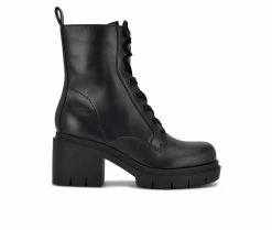 Cheapest 👏 Women's Nine West Juna Lace Up Booties Black Patent 👏