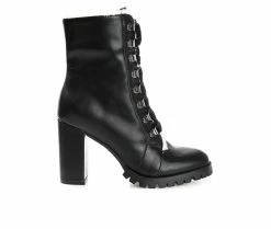 Best Pirce ❤️ Women's Journee Collection Fauna Heeled Combat Booties Black 🎉