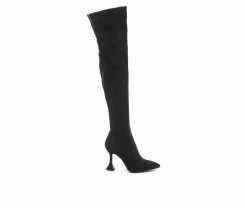 Coupon 🎉 Women's London Rag Brandy Heeled Knee High 🥾 Boots Black 👏