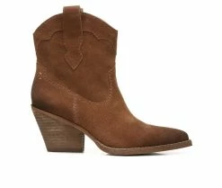 Outlet ⌛ Women's Zodiac Roslyn Western Booties Cognac Brown 🔥