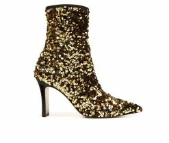 Deals ⌛ Women's Franco Sarto Avana 2 Heeled Booties Gold Sequin 🔔