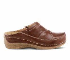 New 👍 Women's SPRING STEP Telly Wedge Clogs Cognac 🎁