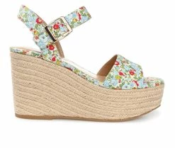 Cheapest ⌛ Women's Journee Collection Pearrl Espadrille Wedge 🩴 Sandals Blue 🎁