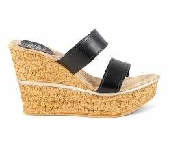 Brand new 🌟 Women's Love And Liberty Brooklyn Platform Wedge 🩴 Sandals Black Leather 🥰