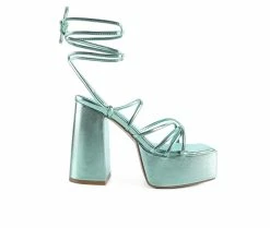 Deals 😉 Women's London Rag Anvil Platform Block 👠 Heels Green 🔥