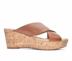 Coupon ⌛ Women's CL By Laundry Dream Day Tumble Platform Wedge 🩴 Sandals Tan 😍