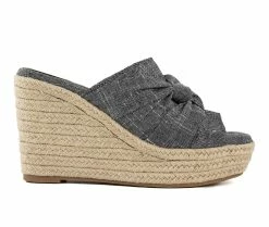 Buy 👏 Women's Sugar Harlem Espadrille Wedge 🩴 Sandals Black Linen 🎁