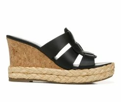 Cheapest 👏 Women's Franco Sarto Fioret Wedge 🩴 Sandals Black 🔥