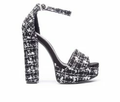 Hot Sale 🧨 Women's Chinese Laundry Avenue Platform 👗 Dress 🩴 Sandals Blk/Wht Tweed 🔔