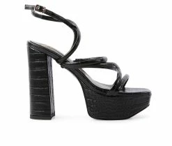 New 🎁 Women's London Rag Beam Platform 👗 Dress 🩴 Sandals Black 🔔