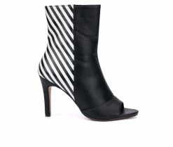 Best Pirce ✨ Women's New York And Company Nola Peep Toe Heeled Bootie Black/White ❤️