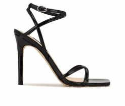 Promo 😉 Women's Nine West Tidle Stiletto 🩴 Sandals Black Patent 🌟