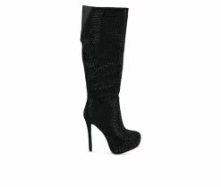 Best Pirce 🧨 Women's London Rag Nebula Heeled Mid Calf 🥾 Boots Black 😀